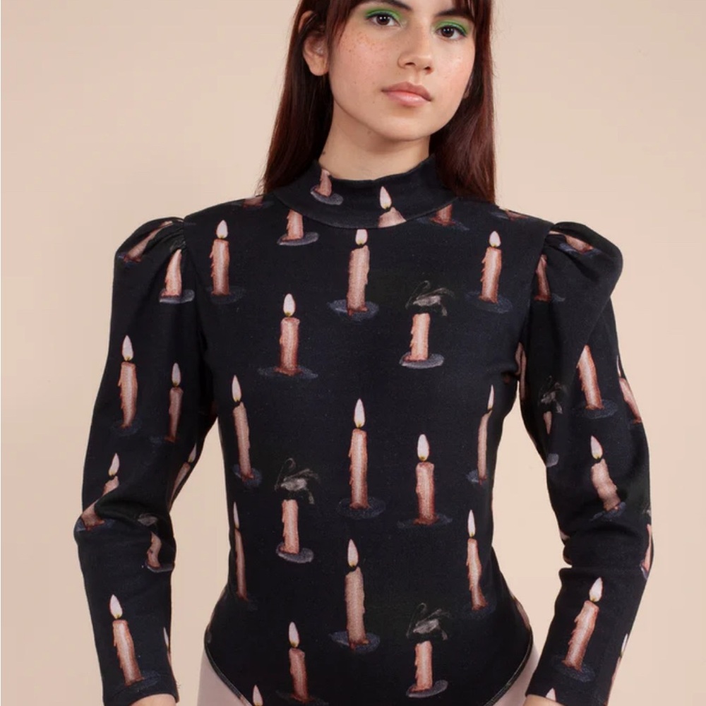 Samantha Pleet Black Candle Print Bodysuit